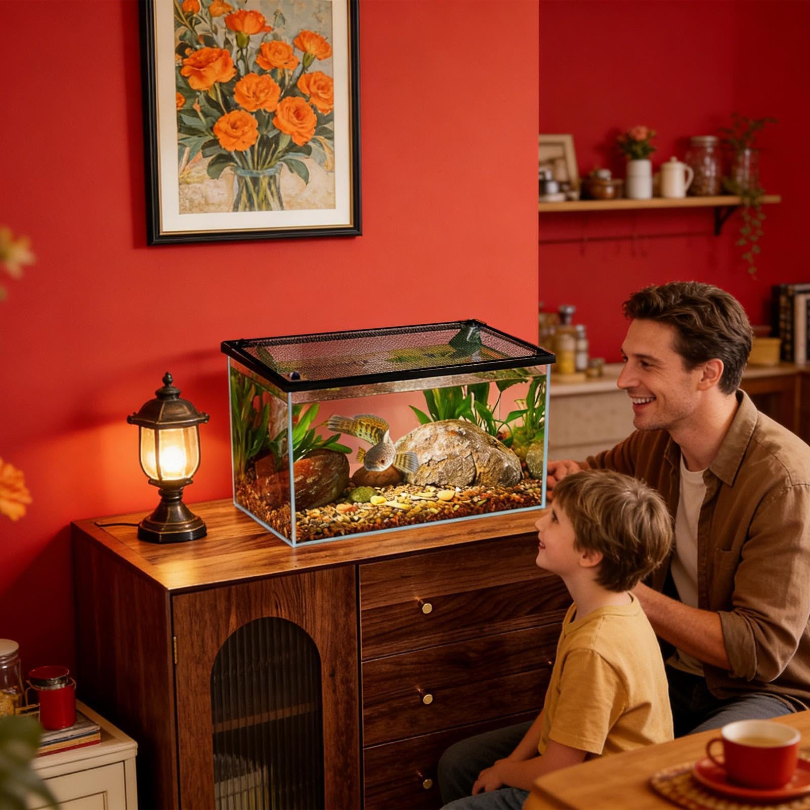 Fischtank Abdecknetz - 60x30cm / 80x40cm, Sicherer Haubenschirm | Transparentes Aquariennetz, Ausbruchschutz & Sprungstopp Present for Aquaristik Pflege Wartung Terrarium Langlebige Mesh-Abdeckung