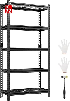 Storage Shelving Unit, 5-Tier Adjustable, 2000 lbs Capacity, Heavy Duty Garage Shelves Metal Organizer Utility Rack, Black, 36" L x 16" W x 72" H for Kitchen Pantry Basement Bathroom Laundry