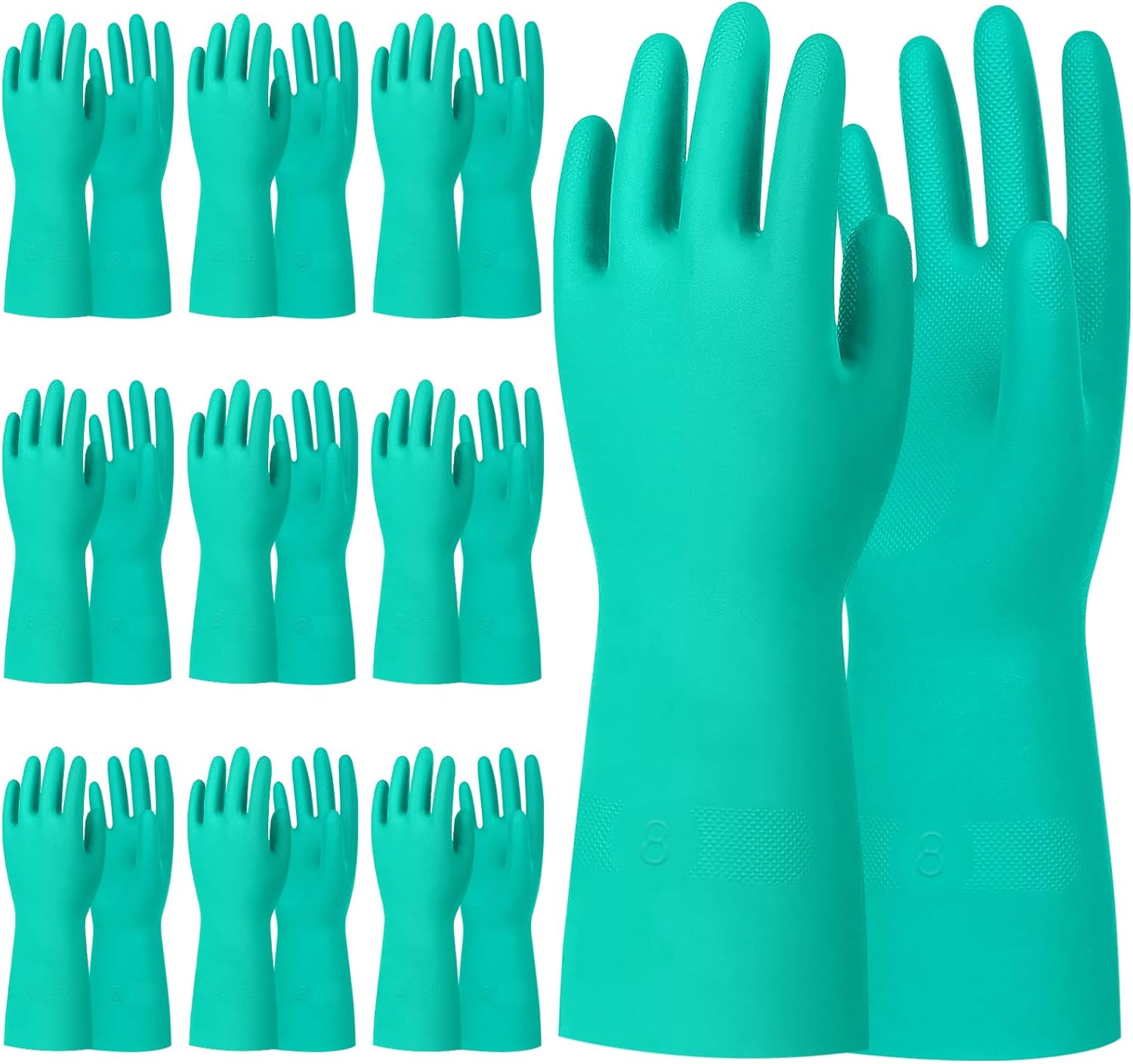 Beieverluck 10 Pairs Chemical Resistant Gloves, Reusable Heavy Duty Rubber Work Gloves, 12.6" Long Nitrile Gloves for Acid Alkali Oil Protection and Industrial Use Household, Medium