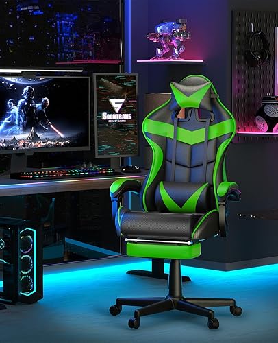 Miniatura 63 de Soontrans Silla de juegos azul claro con reposapiés, bonita silla de videojuegos de conejo, silla de escritorio Kawaii para nieta, hermana, novia,