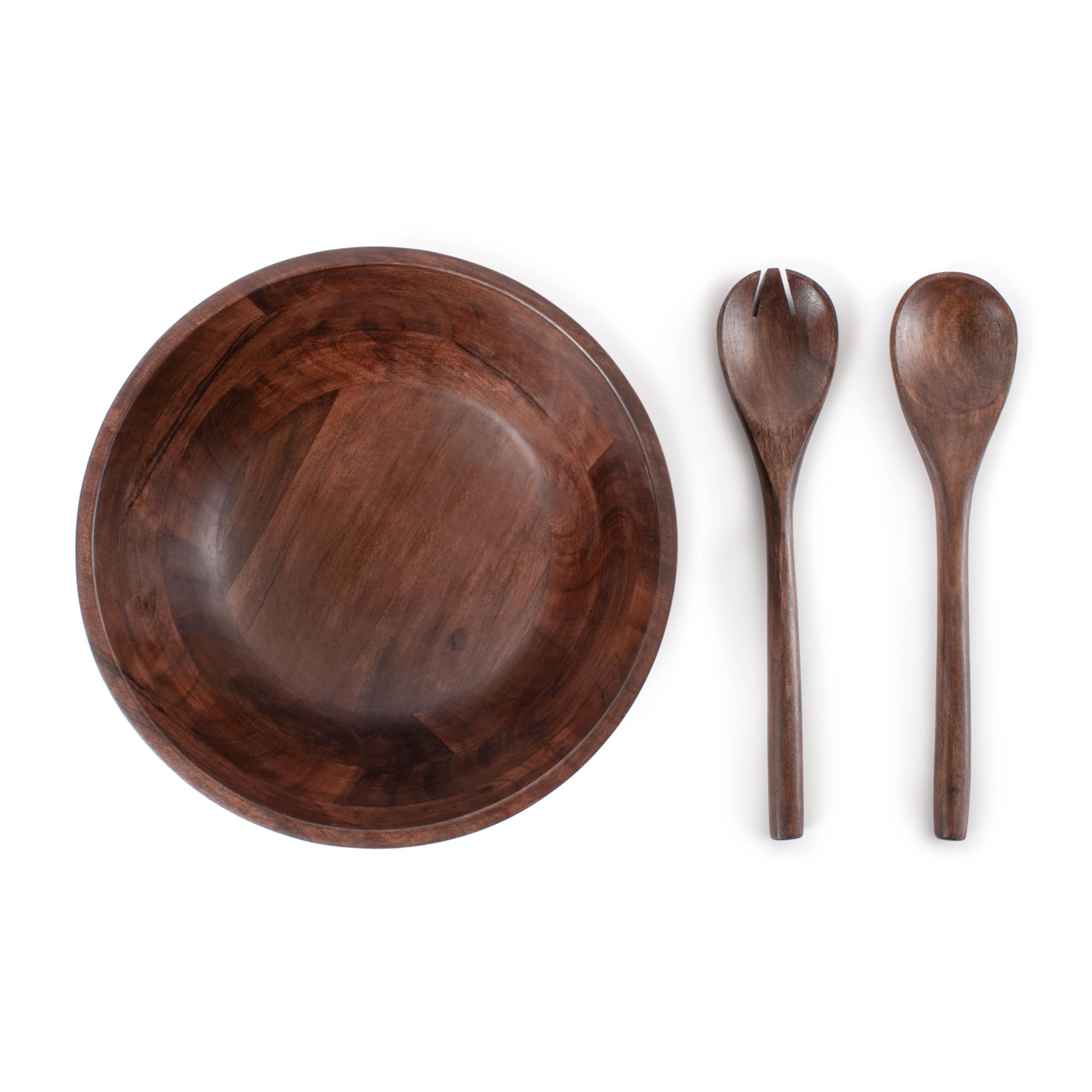 Luxe Designs Juego de ensaladeras de madera, cuenco decorativo seguro para alimentos y sostenible, cuenco de madera para frutas y ensaladas, juego de cuencos grandes fáciles de limpiar con cuchara,