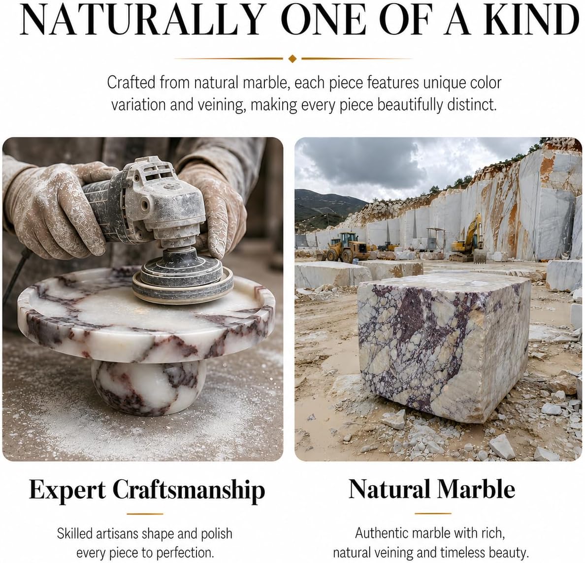 Marble Pedestal Tray, One-of-a-Kind Marble Veining, Decorative Display Riser for Coffee Table, Bathroom Vanity & Kitchen Counter, Stand for Candles, Perfume & Jewelry, Timeless Luxury