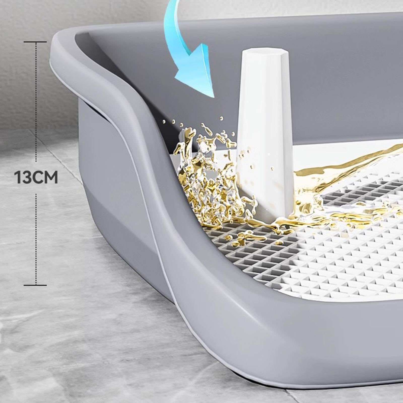 Plateau d'apprentissage de La Propreté pour Chiots, Support pour Tapis d'apprentissage avec Grille Facile à Nettoyer et Barrière de Protection, Grise