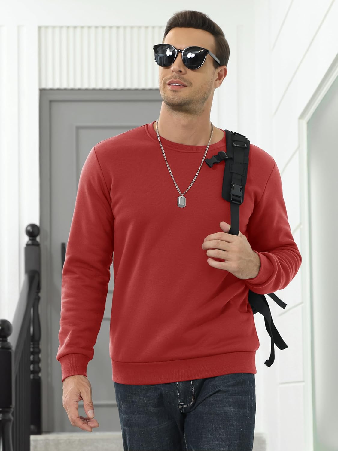 MAGCOMSEN Men's Sherpa Lined Sweatshirts Fleece Pullover Basic Tops Warm Crewneck Winter Sweatshirt - Image 2