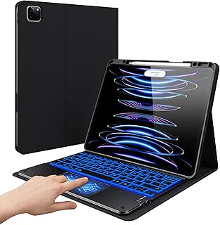 typecase iPad Pro 12.9 Case with Keyboard - 2022-6th Generation - Thin & Light, Touchpad Keyboard Case with 10 Colors Backlight & Pencil Holder for iPad Pro 12.9 5th/4th/3rd Gen - Jet Black
