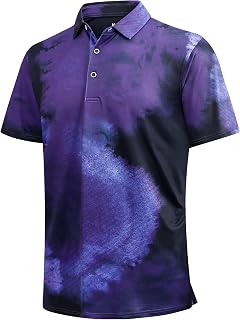 Golf Shirts for Men Dry Fit Performance Short Sleeve Print Moisture Wicking Collared Shirt