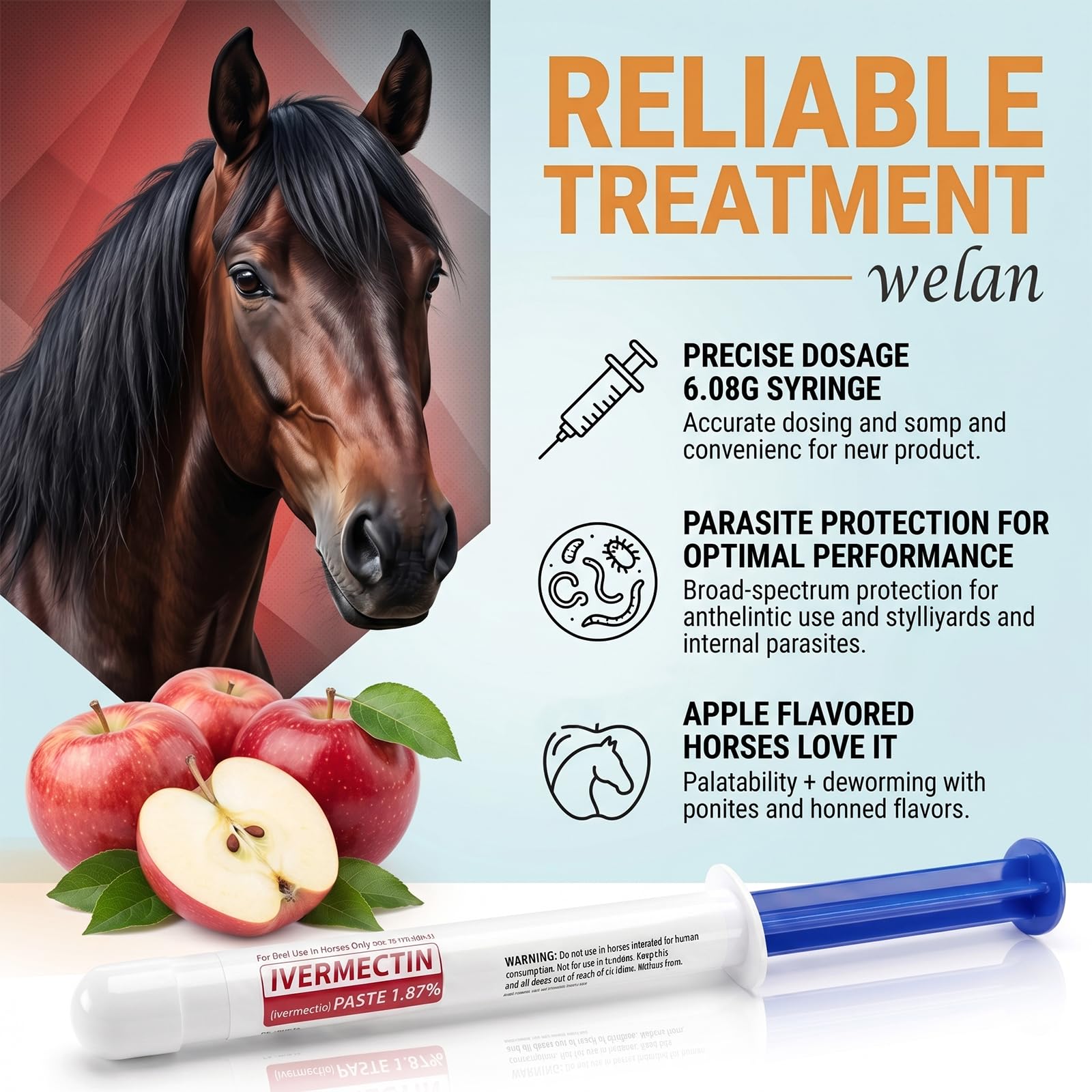 Lot de 6 gels pour chevaux 1,87 % goût pomme pour chevaux jusqu'à 567 kg - Gel simple pour tous les âges