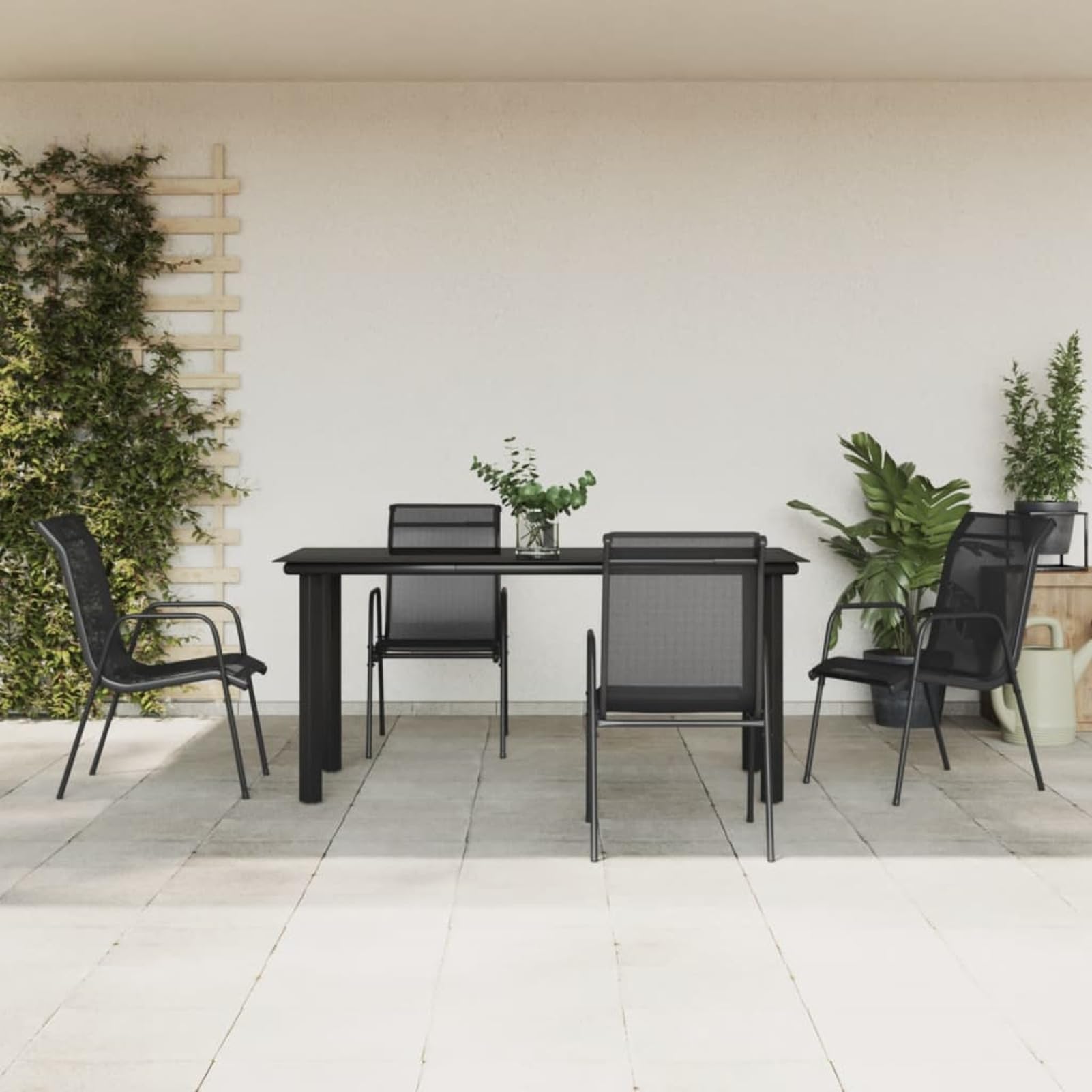 Juego de Comedor para jardín 5 Piezas Mesa Jardin Exterior con sillas Mueble Comedor Muebles Jardin Exterior Acero y textilene Negro - 3200694