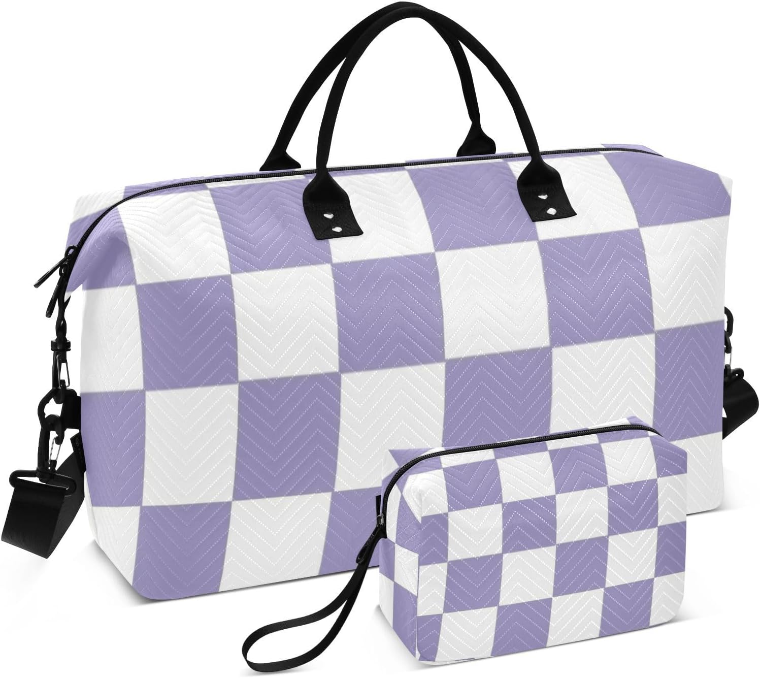 Purple and White American Plaid Decorative Large Carry On Airport Bag Sports Tote Gym Bag with Toiletry Bag for Yoga Multifunctional Bolsa para viajar