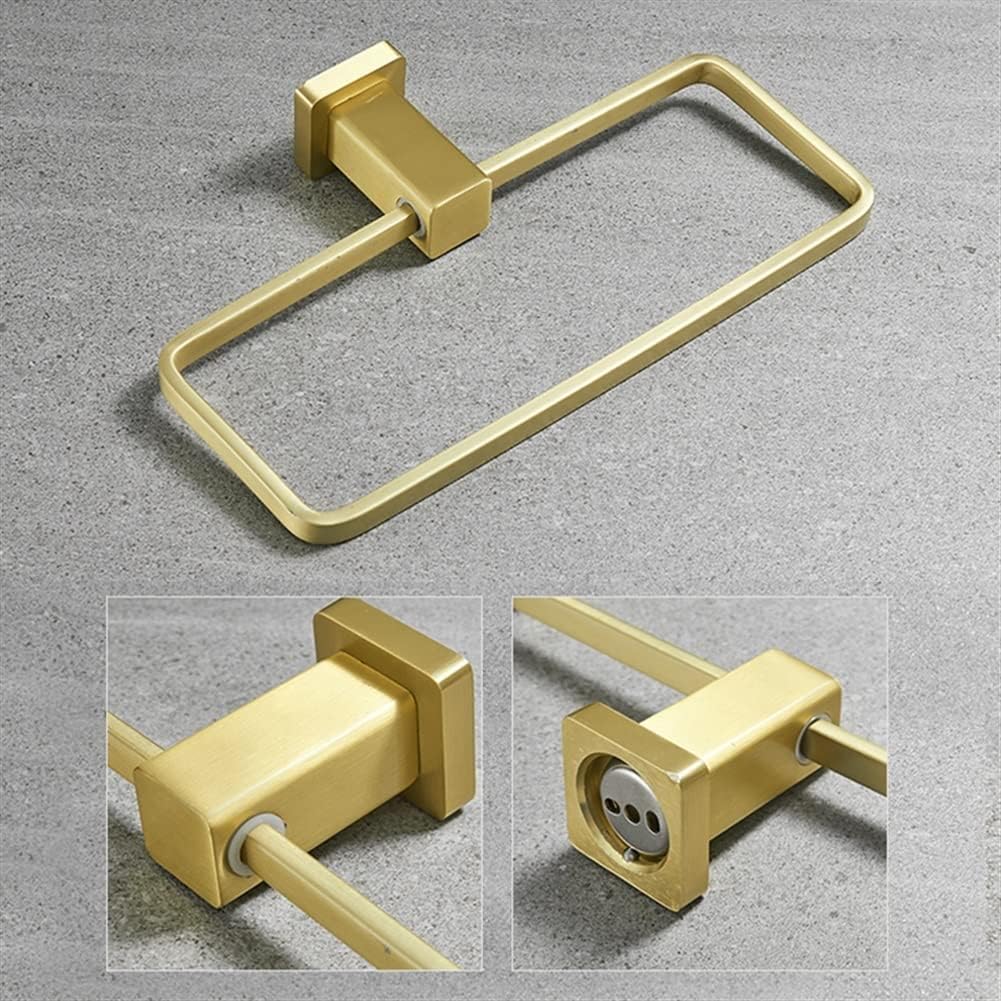 LSLYTQ Nordic Style Brushed Gold Towel Ring, Towel Rack, Bathroom Towel Hanging, Wall Mounted Square Towel Bar