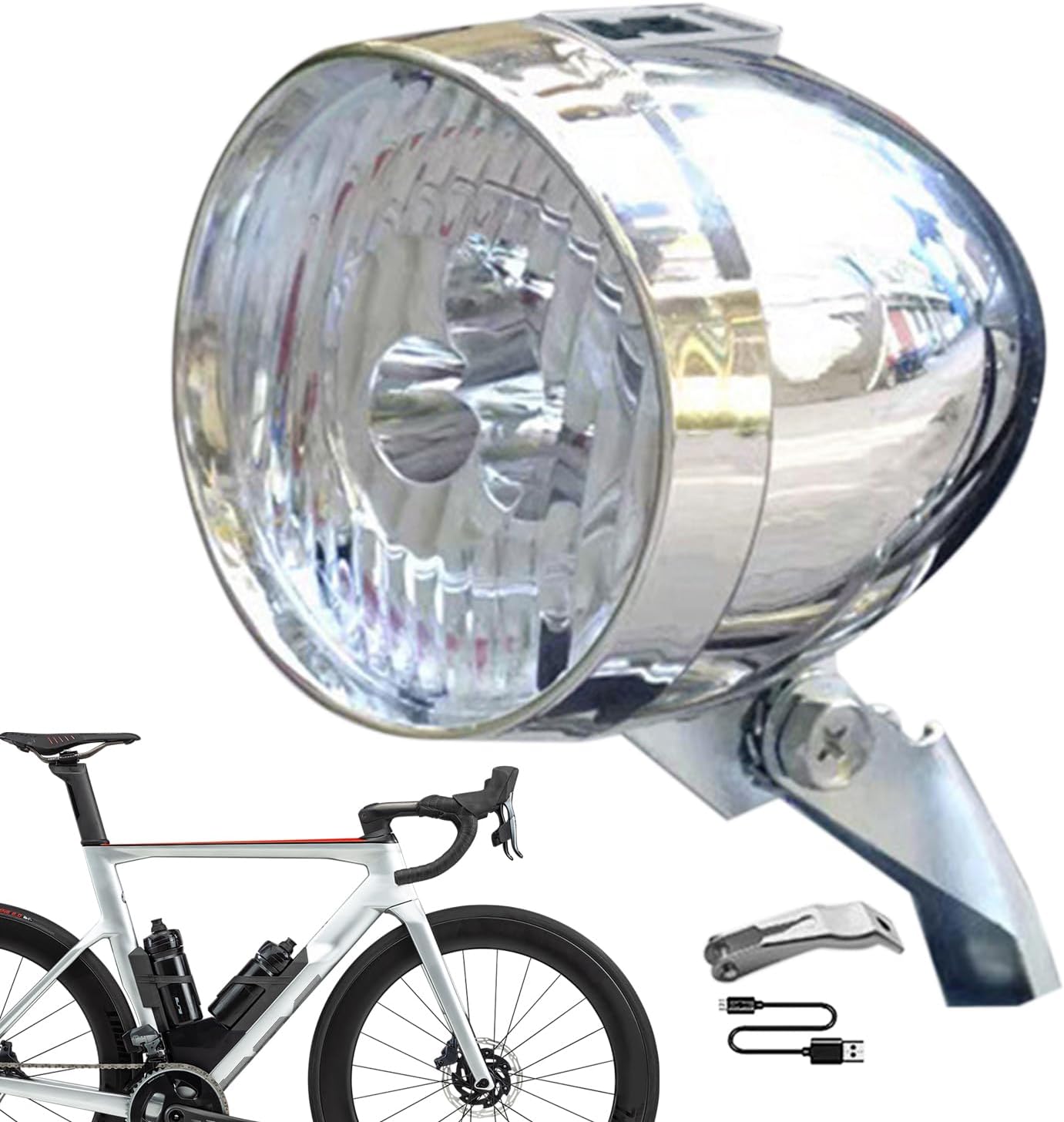 Retro Cycles Headlight - Bikes Front Light, 3 Bulbs LED Lighting Equipment | Vintage Retro Bicycles Bikes Front Light, Bikes Head Light with Rechargeable Bulbs for Night Riding