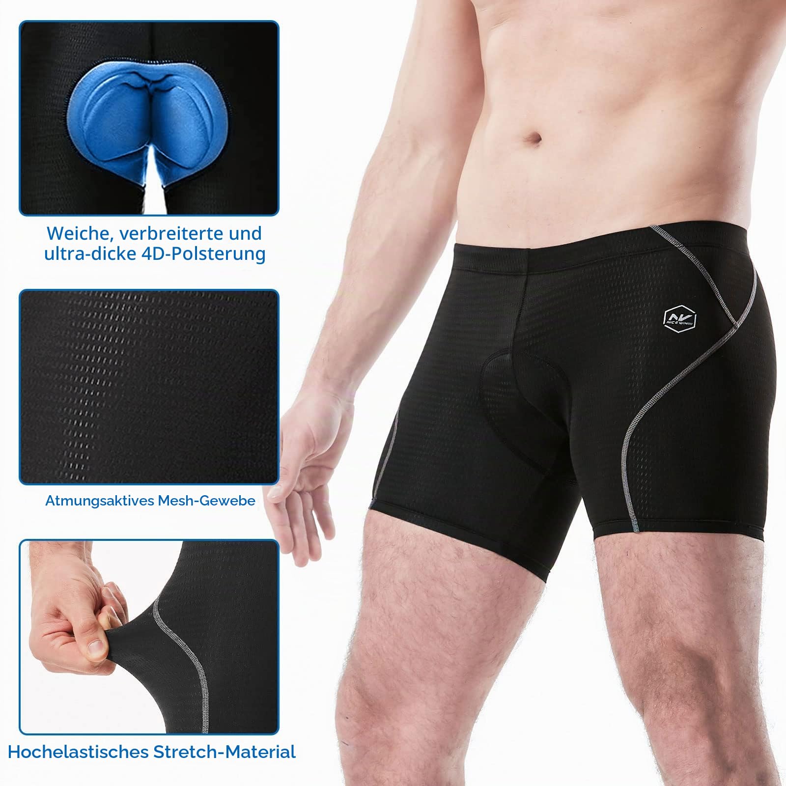NICEWIN 2 in 1 MTB Kurze Fahrradhose Herren mit Abnehmbarer gepolstert Radlerhose, Schnelltrocknen Mountainbike Shorts mit 4D Sitzpolster Radunterhose, Atmungsaktiv Radhose mit 4 Taschen