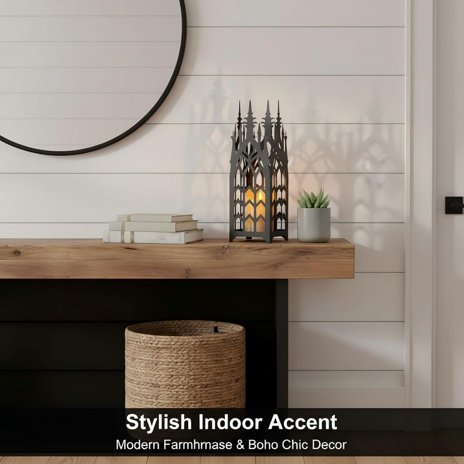 AIM & GGKK Gothic Decorative Candle Lantern – Set of 2 Black Metal Lantern for Indoor & Outdoor, Hanging or Table Lantern Decor for Porch,Centerpieces – Candle Lanterns Decorative for Home Decor