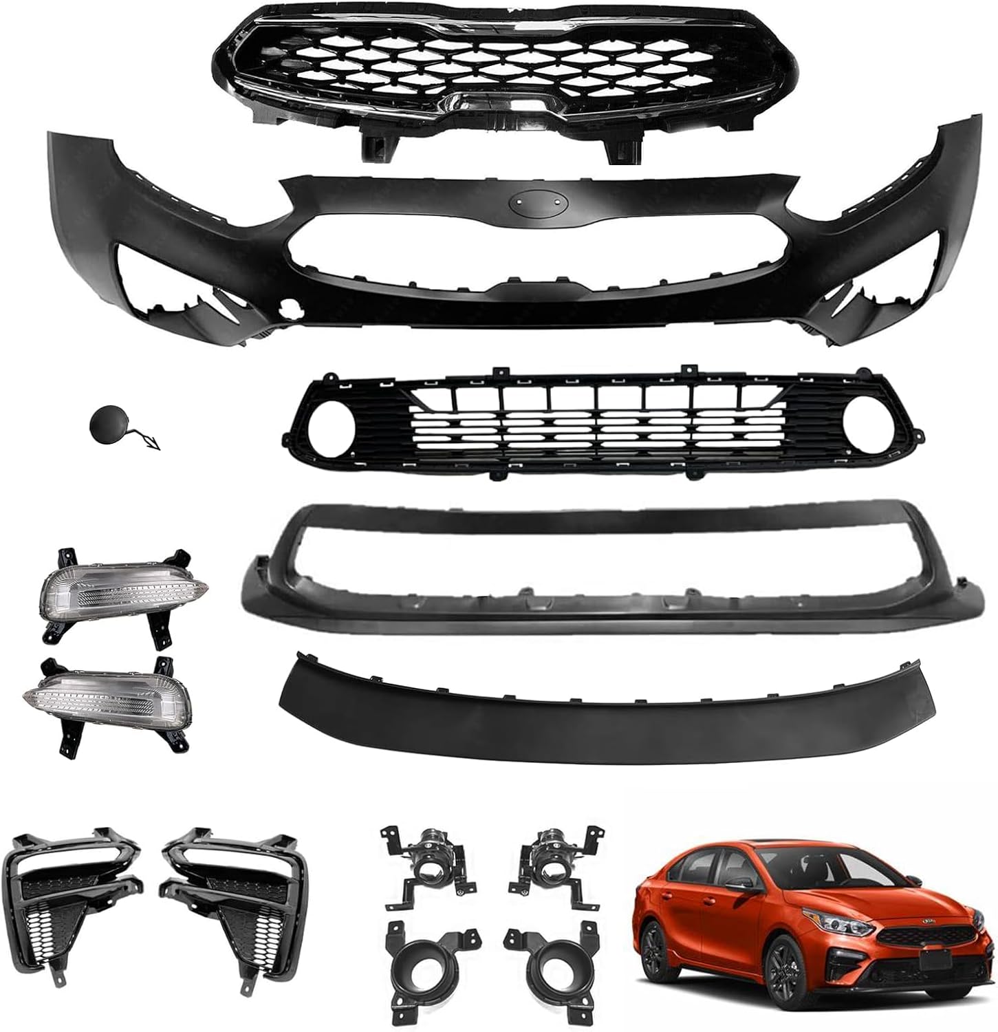 Complete Front Bumper Grille Set Fit for 2019 2020 2021 Forte