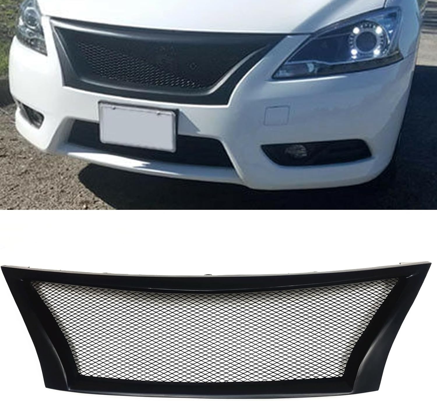 For 2013-2015 Nissan Sentra Front Bumper Sport Mesh Grill Grille Carbon Fiber Matte Black