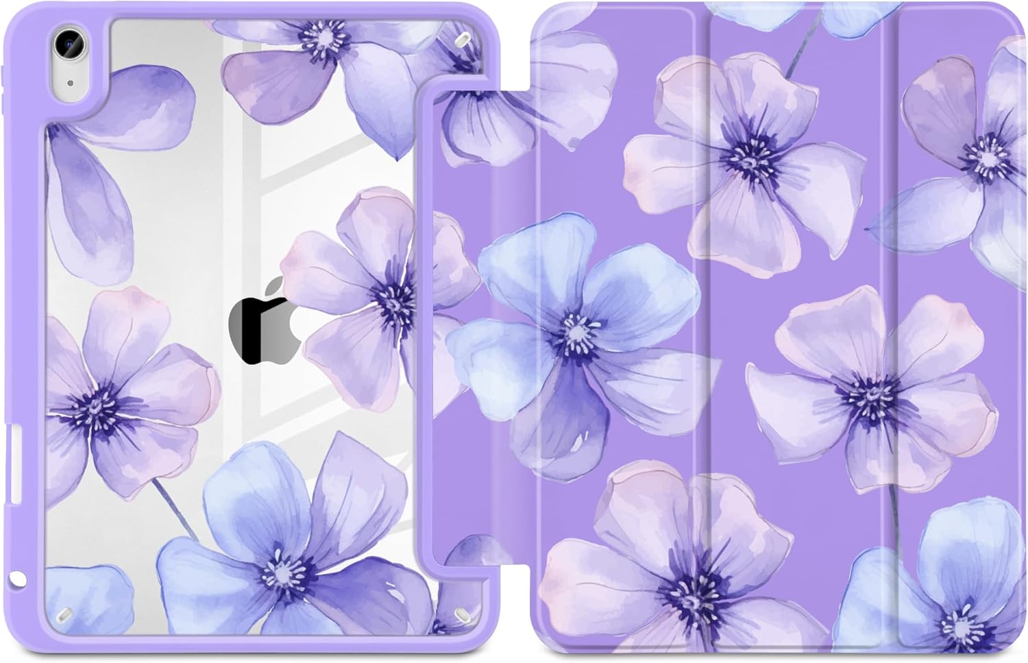 Case for iPad Air 11 inch M4 2026 M3 2025 M2 2024,iPad Air 5th (2022) / 4th (2020) 10.9 Inch Clear Back Shell Shockproof TPU Edge Trifold Stand Auto Wake Sleep Cute Cover, Blue Floral