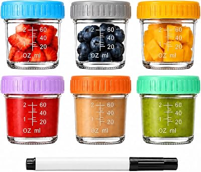 6-Pack 4oz Glass Baby Food Jars, Small Glass Storage Containers