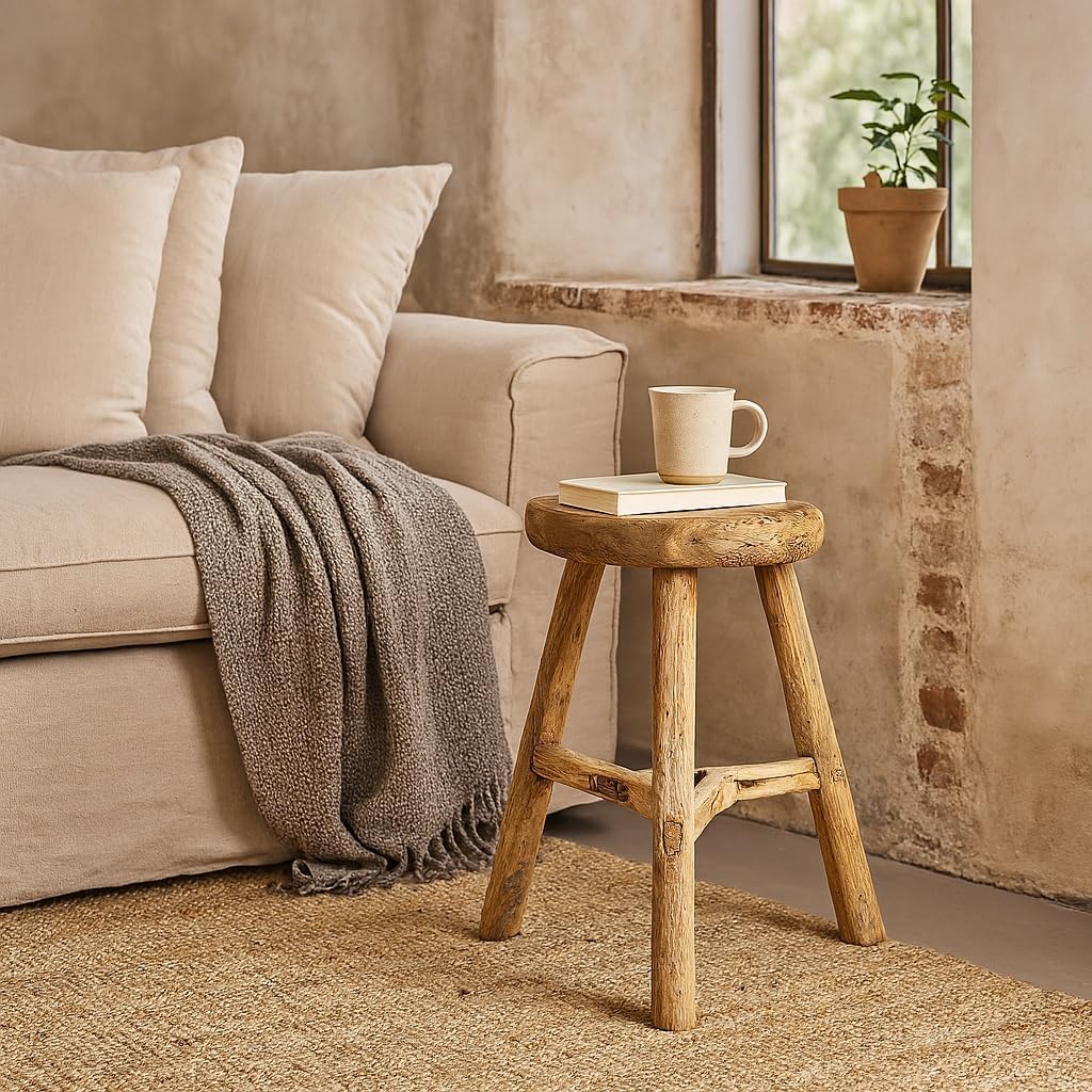 Artissance Wooden Stool with a Natural Wood Finish – Vintage-Inspired Plant Stool and Wooden stools Perfect for Living Room, Bedroom, Patio, or Home décor Accents