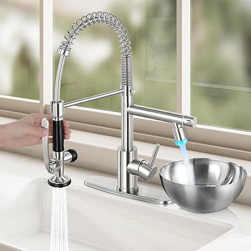 Miniatura 2 de Grifo de cocina con una sola manija para fregadero de cocina con rociador extraíble, grifos de cocina comerciales de acero inoxidable de doble