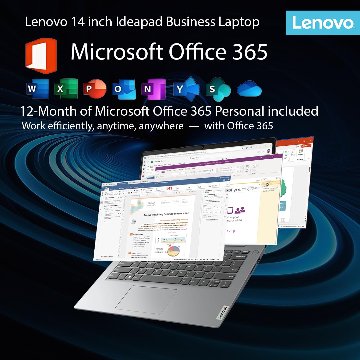 Lenovo IdeaPad Laptop with Microsoft Office, Intel High Performance CPU, 12GB RAM, 1TB Cloud & 256GB Storage, 11 Hour Battery, SD-Card Reader,Webcam + WiFi 6, Windows 11, WOWPC Recovery USB