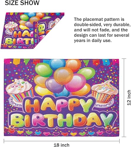 Miniatura 4 de Fun Birthdays - Juego de 4 manteles individuales con textura, lavables, impermeables, para fiestas, hogar, comedor, decoración de mesa de 18 x 12