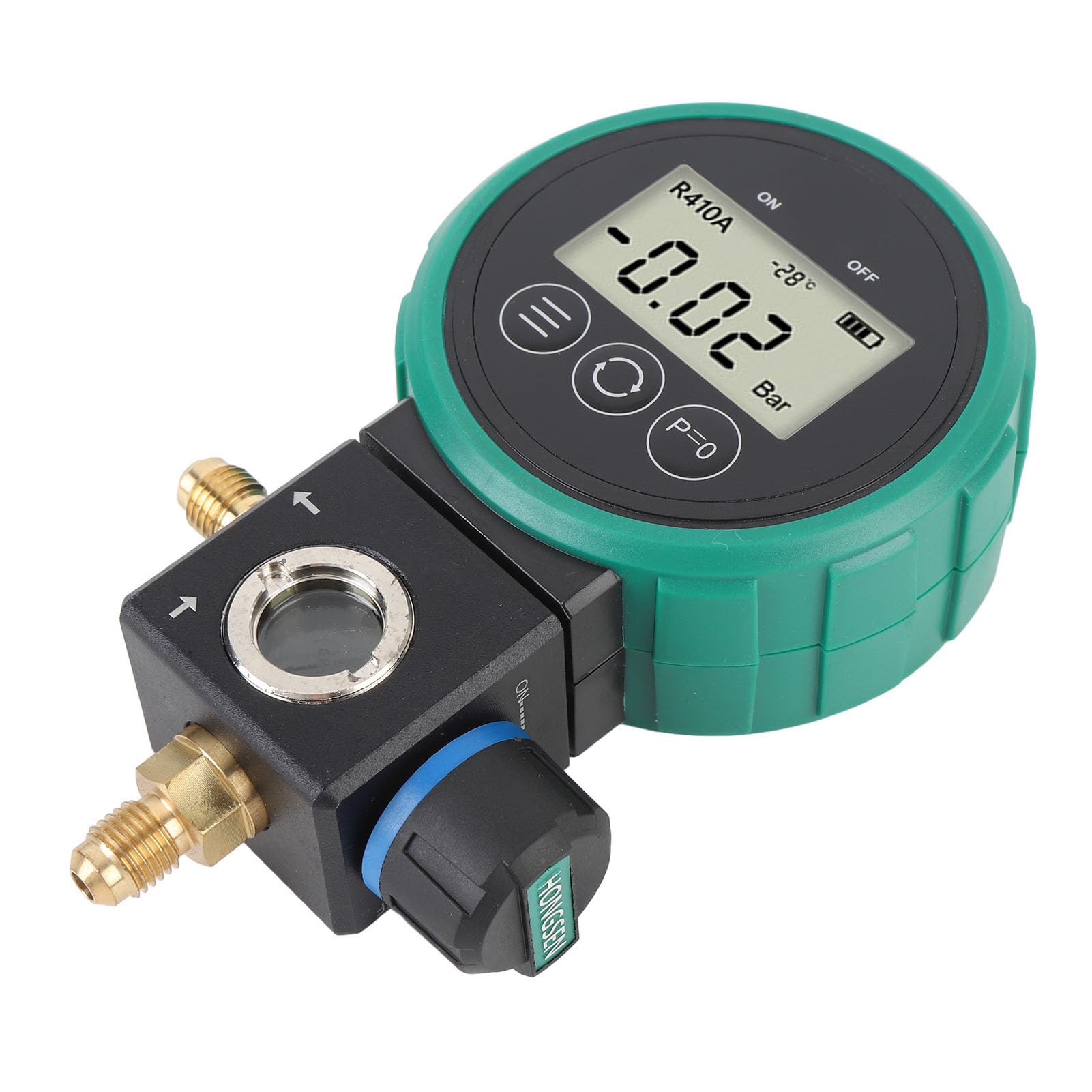 Greensen Manómetro de Presión de Refrigerante Juego de Manómetro de Colector de CA Digital de 0 a 5 MPa con Válvula de Bola 4 Unidades de Presión 9 Refrigerantes para Aire Acondicionado Recarga