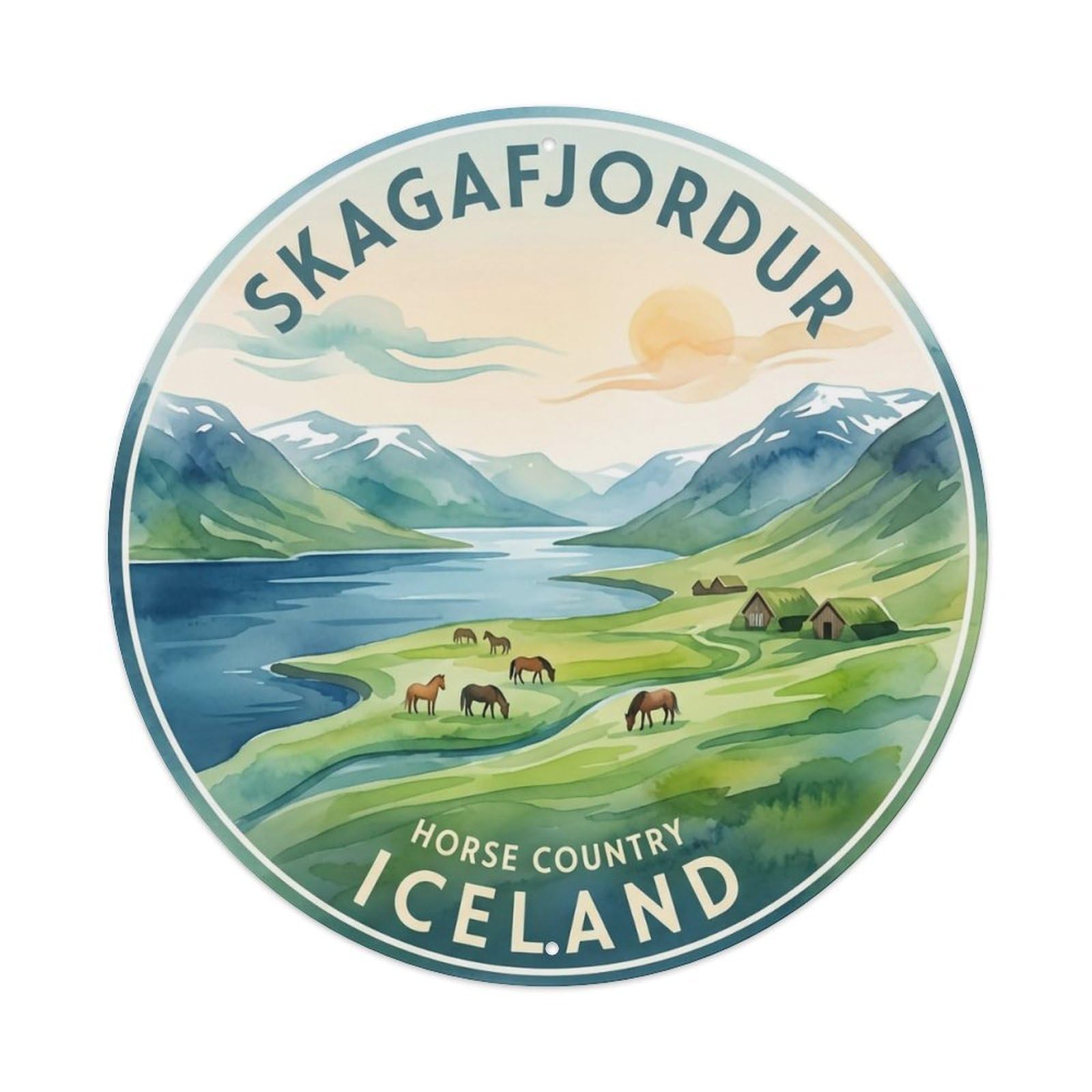 Fqnyr Style Metal Tin Sign Vintage Travel Skagafjordur Iceland Horses