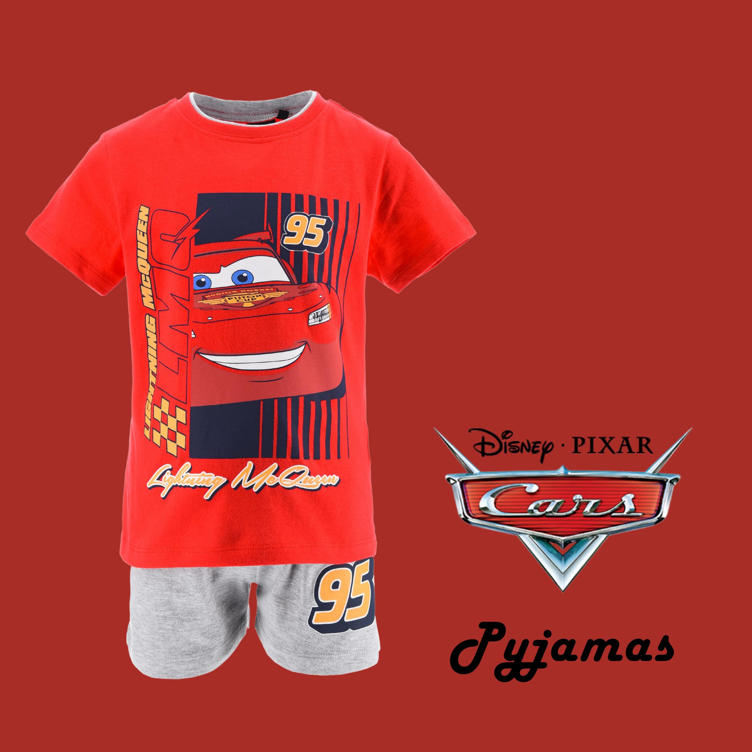 Disney Pixar Cars Ensemble pour Garçon, Pyjama 2 Pièces T-Shirt et Short Motif Lightning McQueen, Tailles 3 a 6 Ans