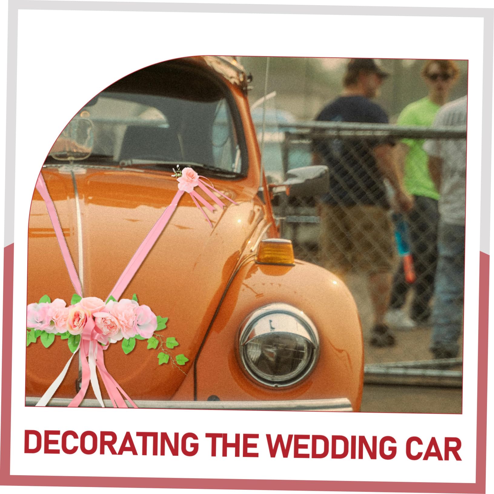 CHILDWEET Autoschmuck für Hochzeitsautos Künstliche Rosen mit Schleife Rosa Seidenblumen Einfache Anbringung für Hochzeit und Brautparty