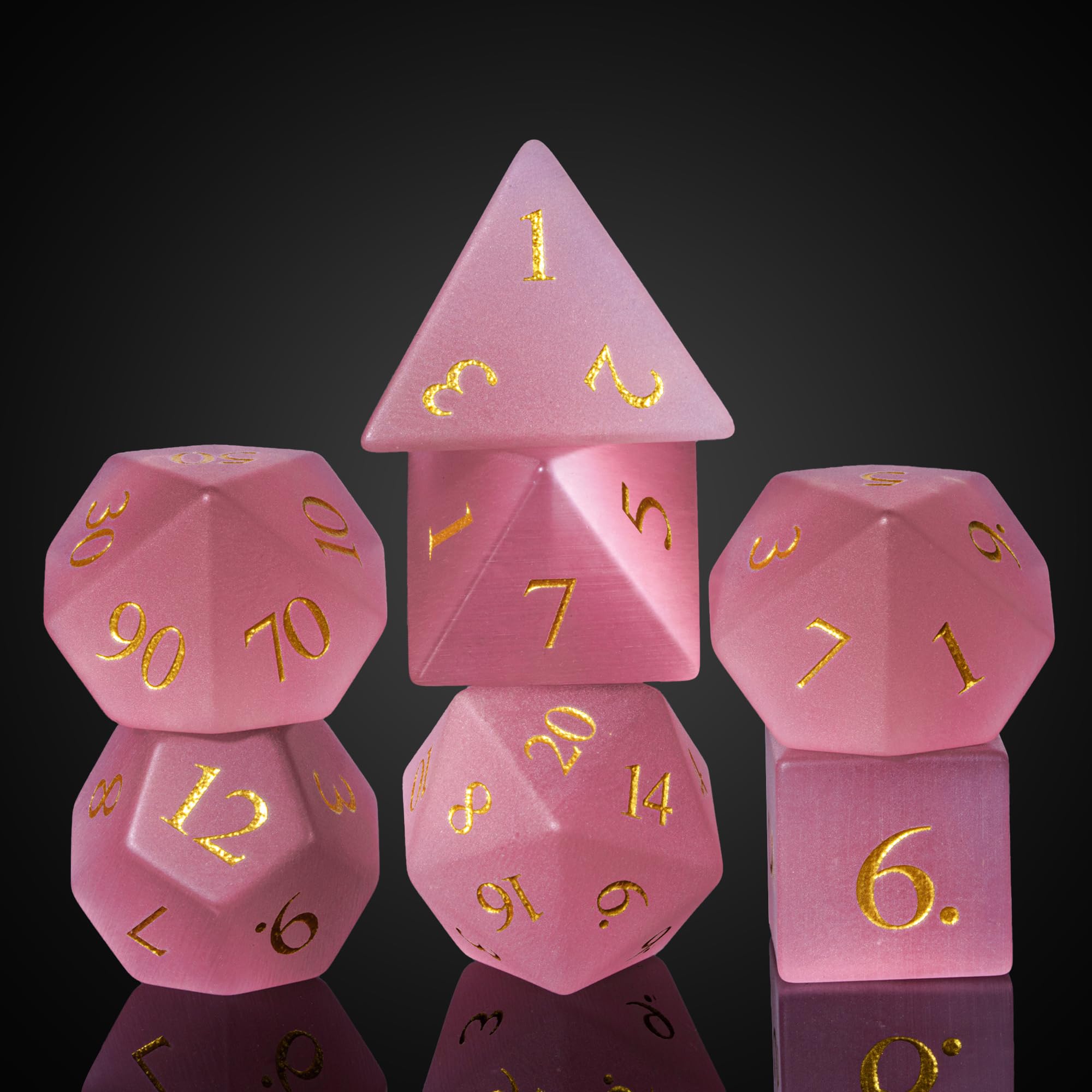 UDIXI Juego de dados de piedras preciosas de Navidad, 7 dados de cristal DND para mazmorras y dragones, dados de piedra hechos a mano para juegos de mesa MTG (ojo de gato rosa)