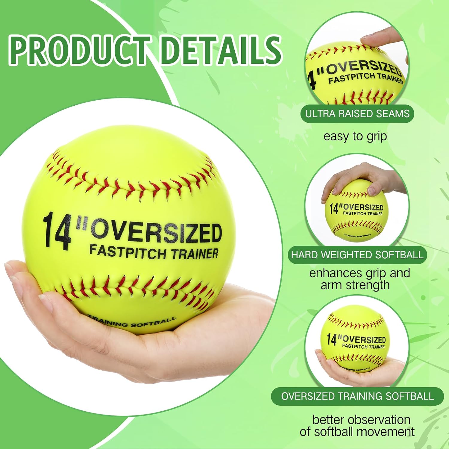 MiniInflat Oversized Softballs 14" Softball Training Equipment for Pitchers Softball Pitching and Throwing Spin Trainer Raised Stitched Seams Oversized Balls for Softball Pitching Practice