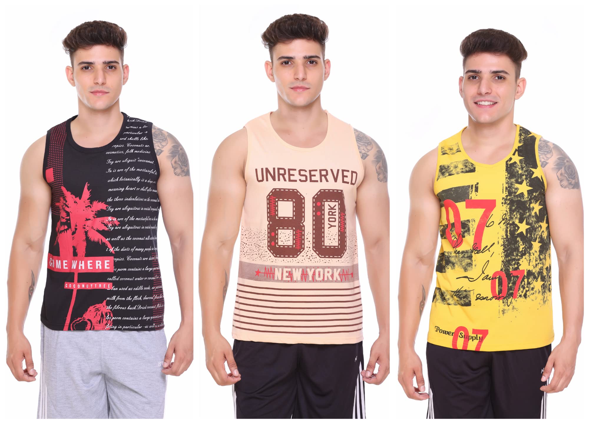 tollfree Sleeveless Vest for Men || Tank Top Sando || Workout Tshirts || Sports Vest || Goa Beach Wear Swimming T-Shirt || Running Tops || Gym Vest for Men || Sando 3 Combo-Black-D.CAMAL-Gold-XXL ||-picture-19