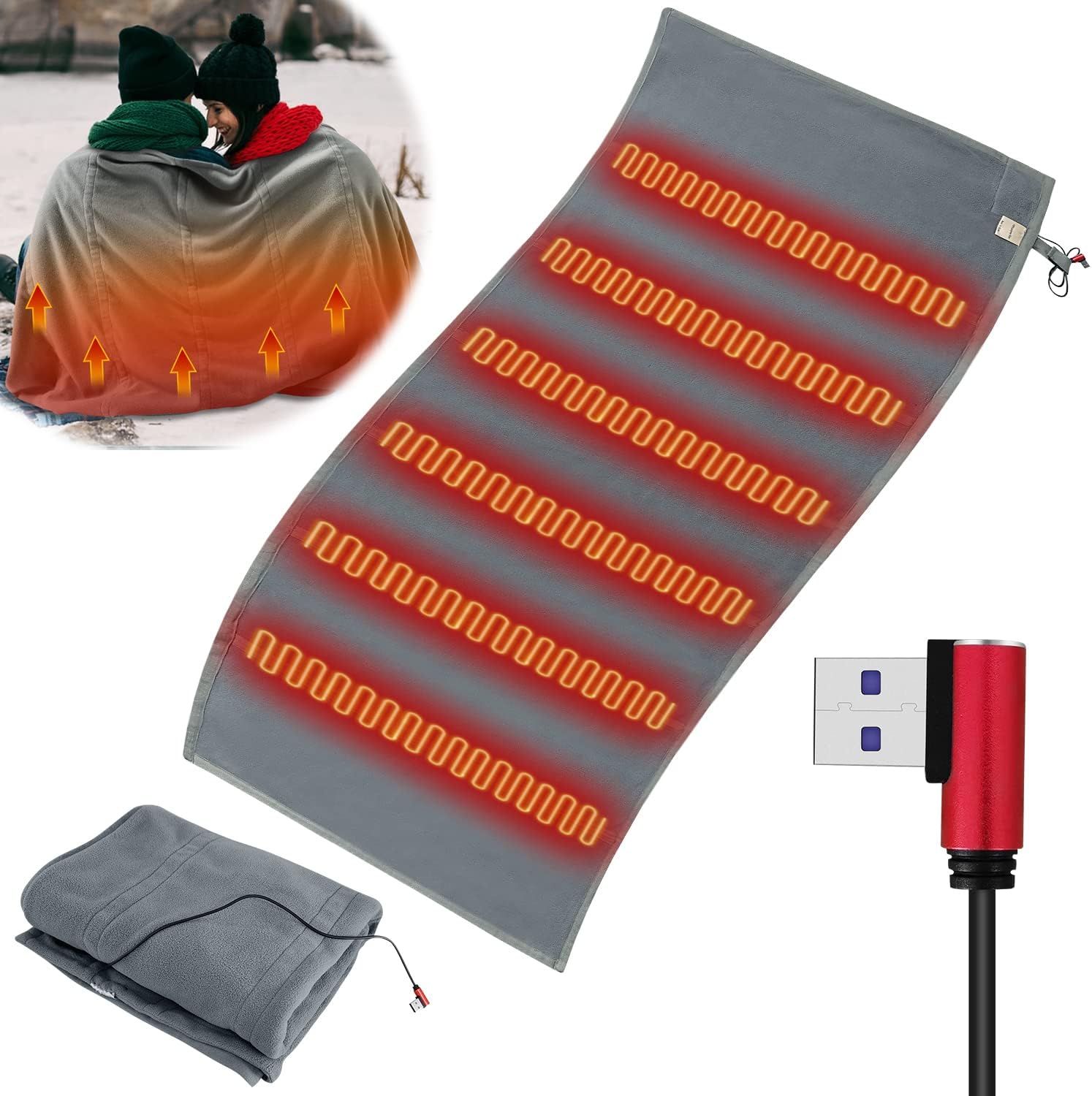 NJDGF Heated Blanket Battery Operated Portable - USB Electric Throw Blanket Cordless for Camping Outdoor Travel