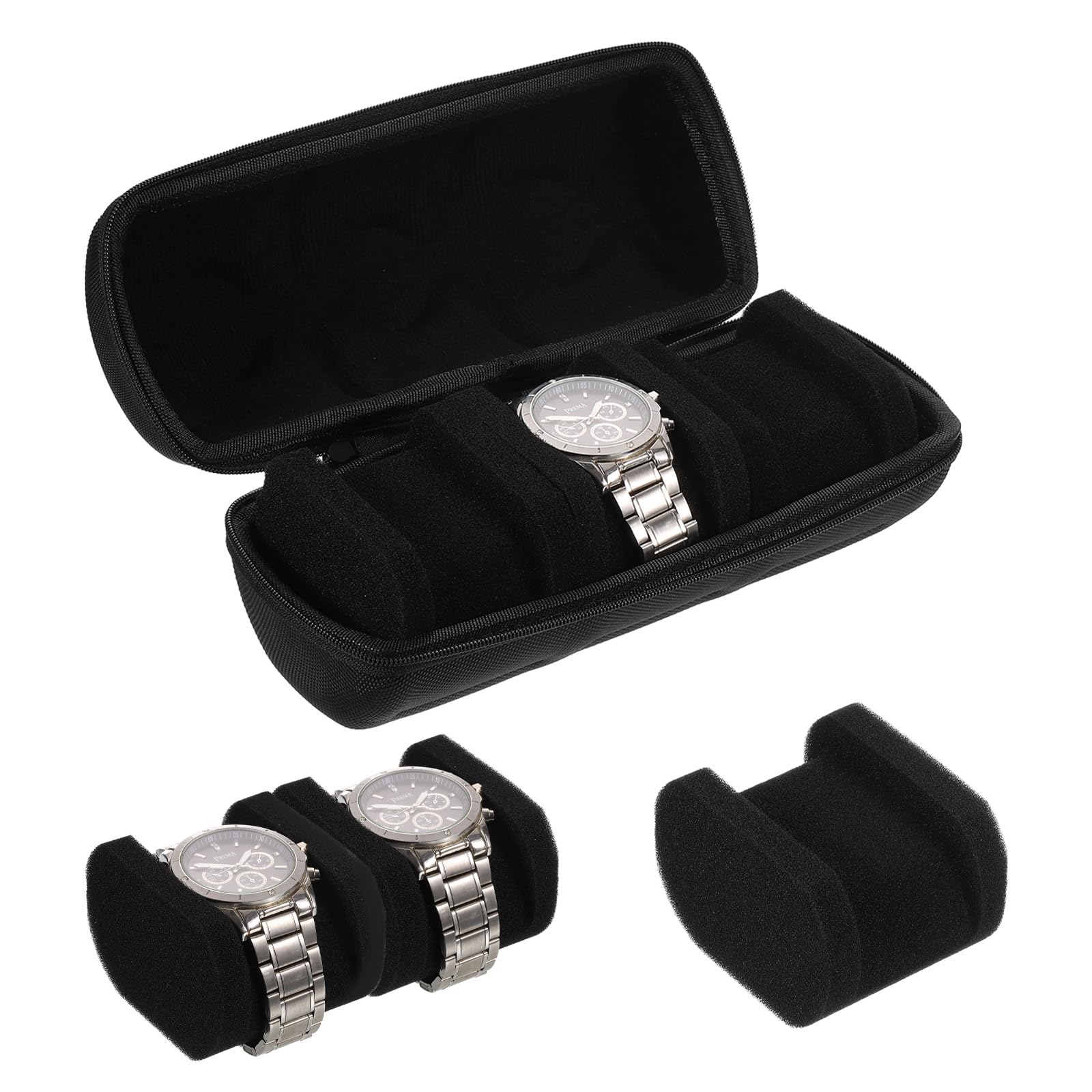Estuche rígido de viaje para relojes de 3 ranuras, organizador de almacenamiento y exhibición de relojes para hombres y mujeres con almohada suave para la mayoría de relojes y relojes inteligentes d
