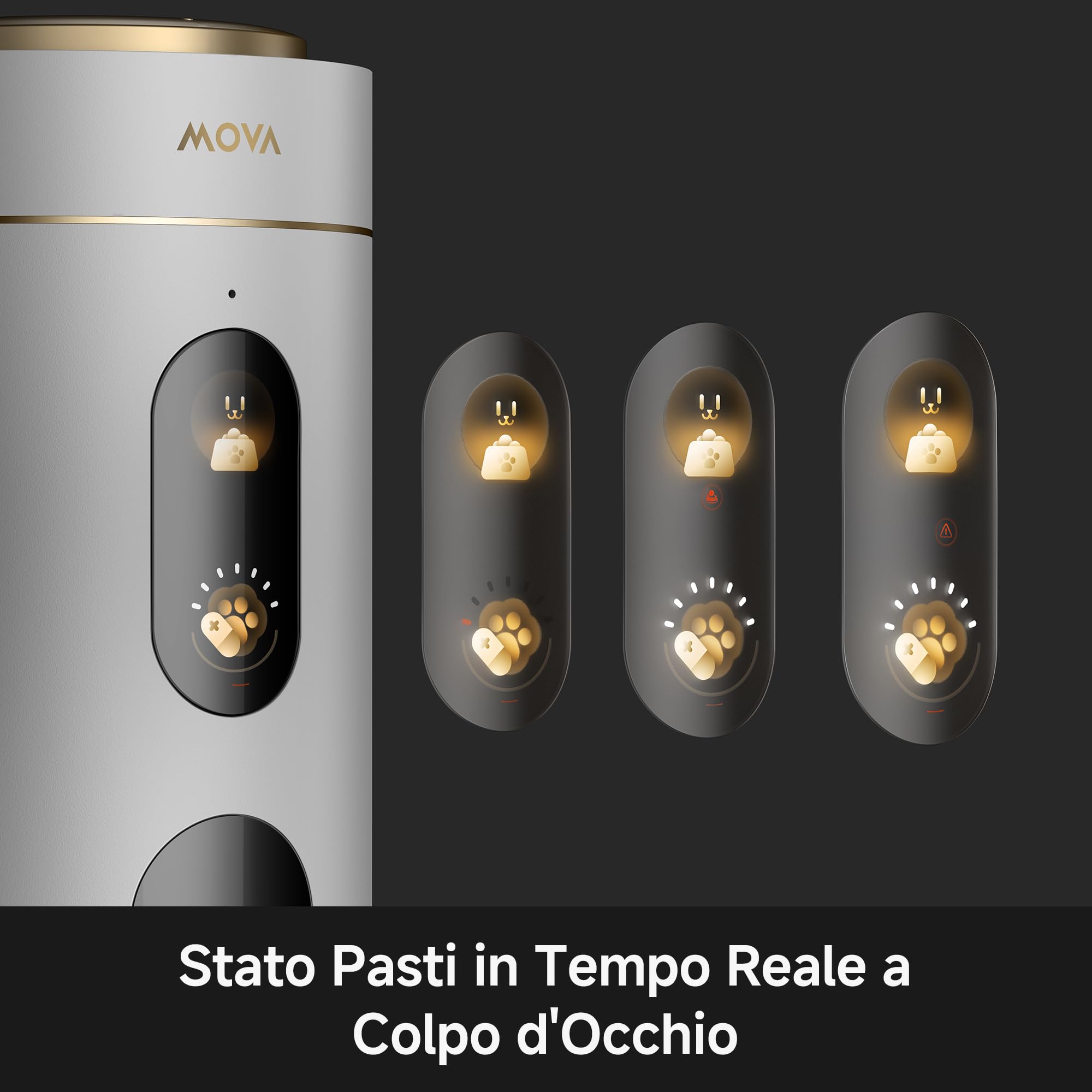 MOVA NutriPal 10 Ultra Distributore di Cibo con Pod Nutrizione 7 Giorni Separato, Camera HD 1080P, 4 Modalità Pasto, Pannello Stato Real-Time 4,2", Autonomia 20+ Giorni 4L, Croccantini Fino a 12mm