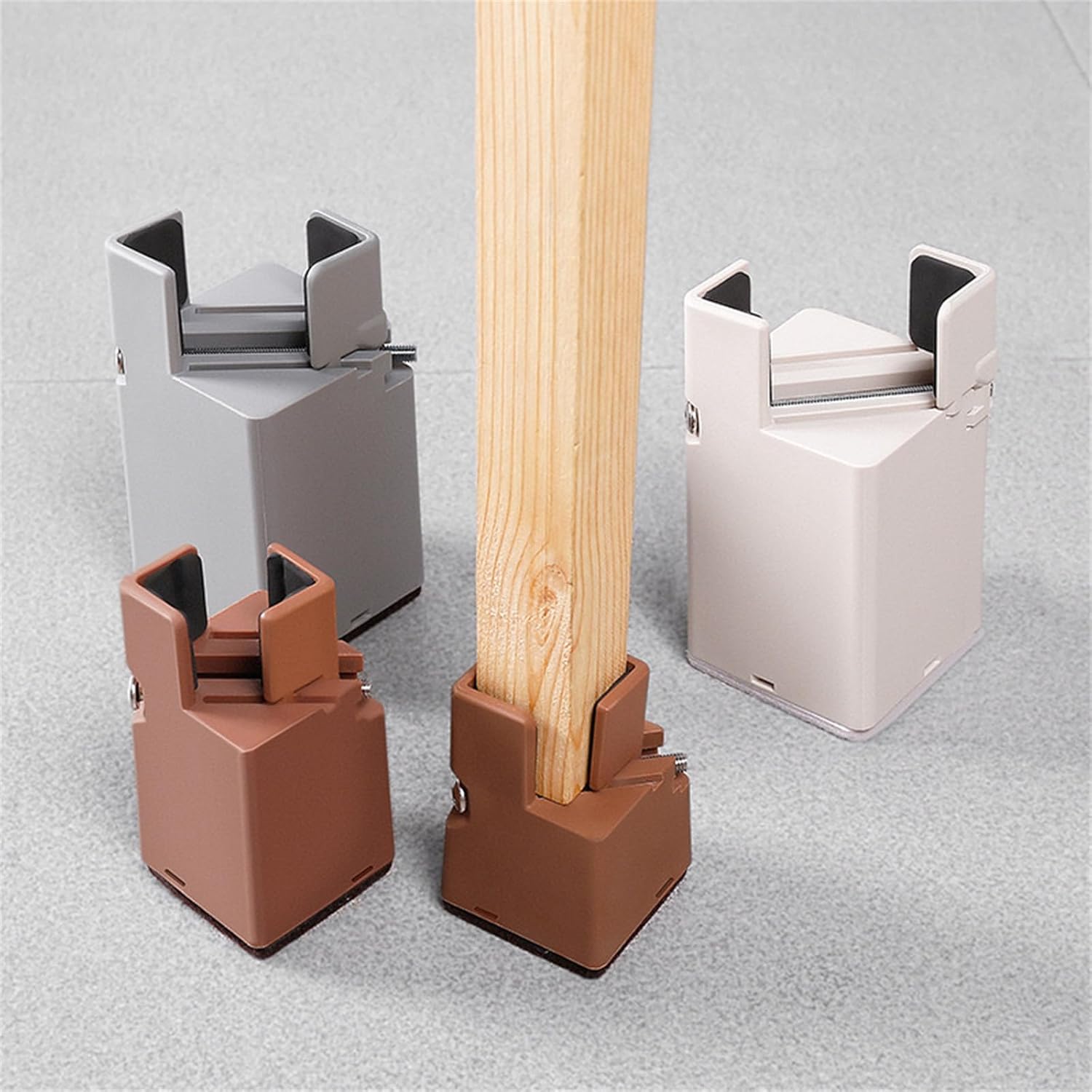 Bed Support Accessories,Bed Risers with Adjustable Screw Clamp,Heavy Duty Furniture Supports,Desk Table Bed Sofa Chair Riser Fit Square Or Round Chair Leg 4pcs,Brown,3.94 inches