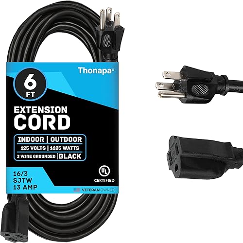 Miniatura 22 de Cable de extensión para exteriores de 100 pies, cable de extensión negro SJTW 16/3 de 100 pies, 3 puntas, cable de alimentación exterior resistente