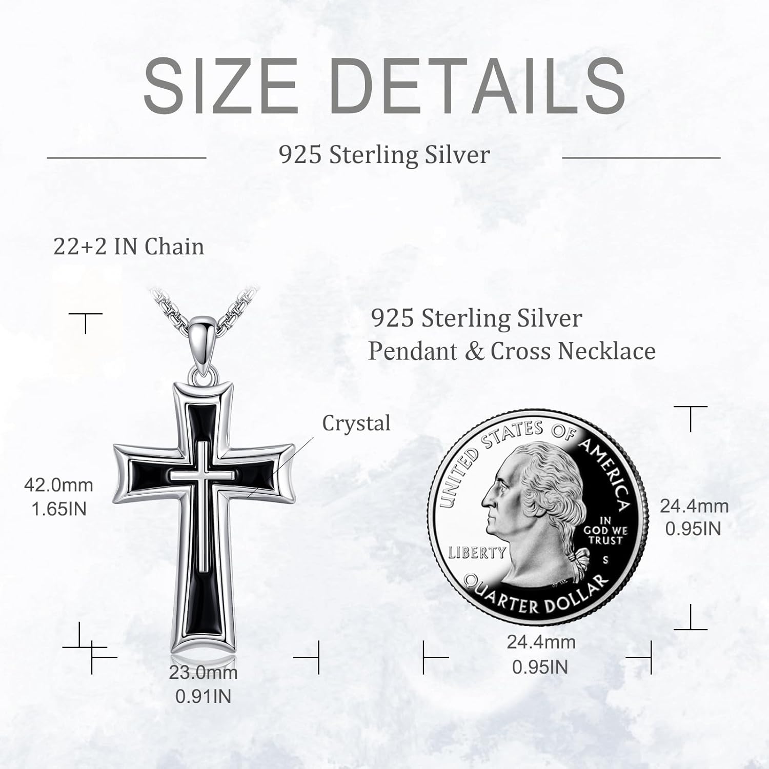 VONALA Black Cross Necklace for Men 925 Sterling Silver Cross Jewelry for Women 22 inch - Image 5