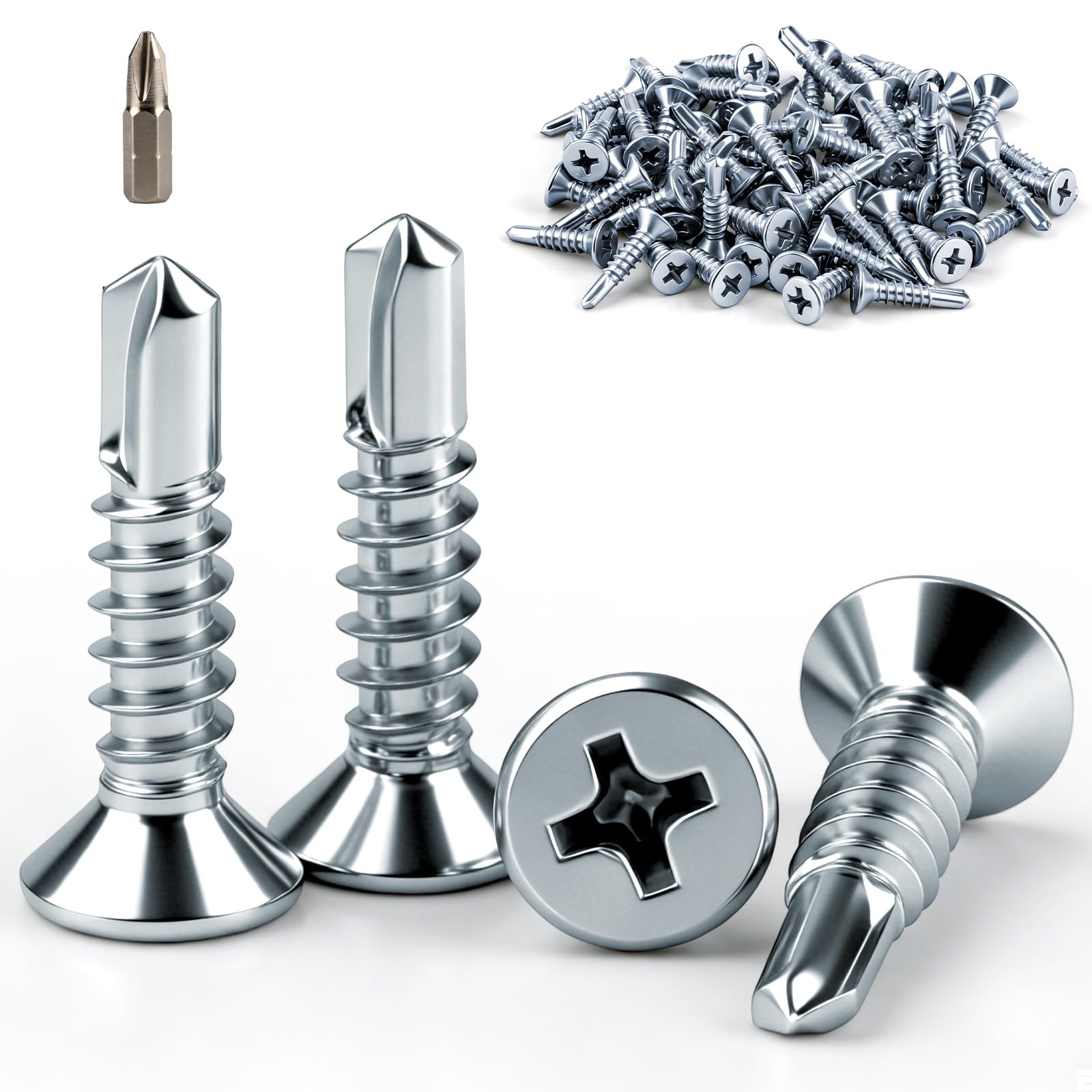 qjuwhua 100 PCS M4.2 X 50mm Self Drilling Screws for Metal Self Drilling Countersunk Screws Galvanized Self Tapping Screw Self Tappers Screws for Metal Plasterboard Wood Plastic Sheet Roofing Window