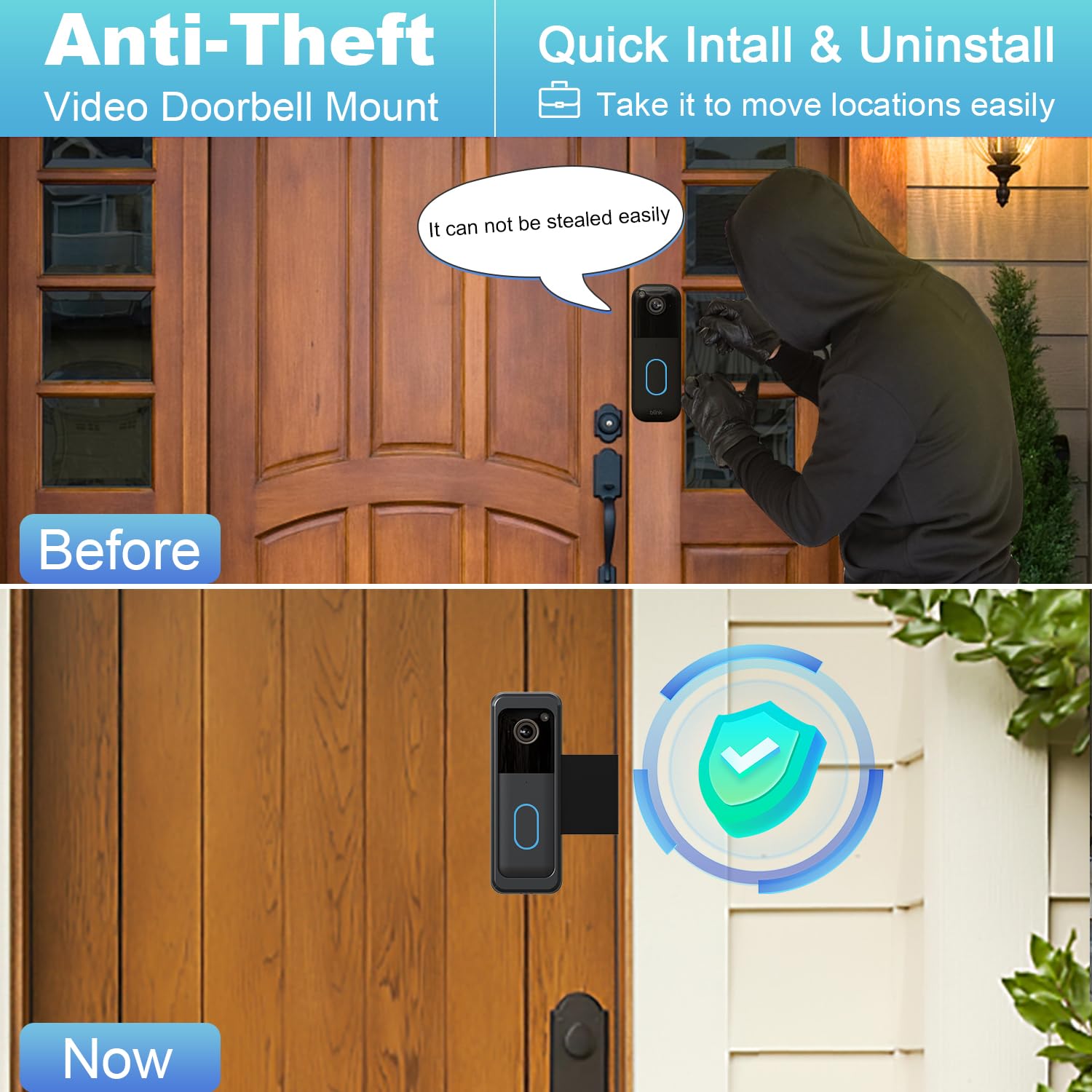 No-drill Doorbell Bracket Anti-Theft Blink Doorbell Door Mount,No-Drill Mounting Bracket For Blink Video D Rental-friendly Doorbell Accessory