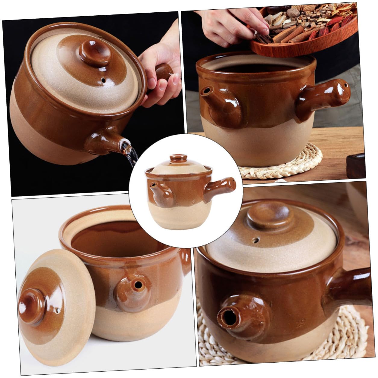 VALICLUD Pentole di Coccio per Cucinare Tradizionali in Terracotta Capacità di 1,5l, Manico Liscio e Adatte per Pentole di Medicina Cinese a Fuoco Diretto