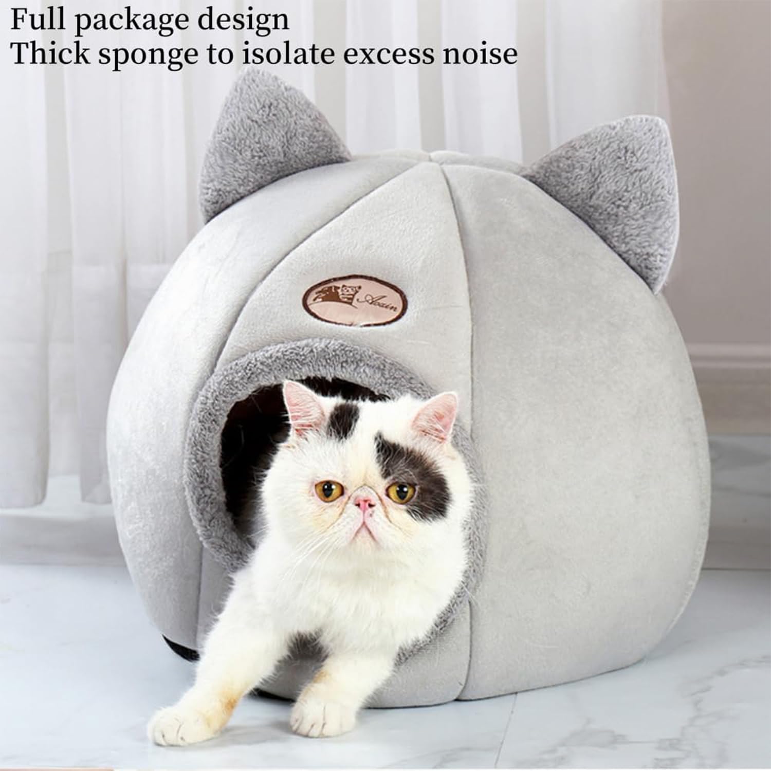 سرير قطط شبه مغلق، سرير مريح للقطط والكلاب مع وسادة قابلة للازالة للقطط والكلاب الصغيرة، قاع مضاد للانزلاق ومقاوم للماء (رمادي، XL)