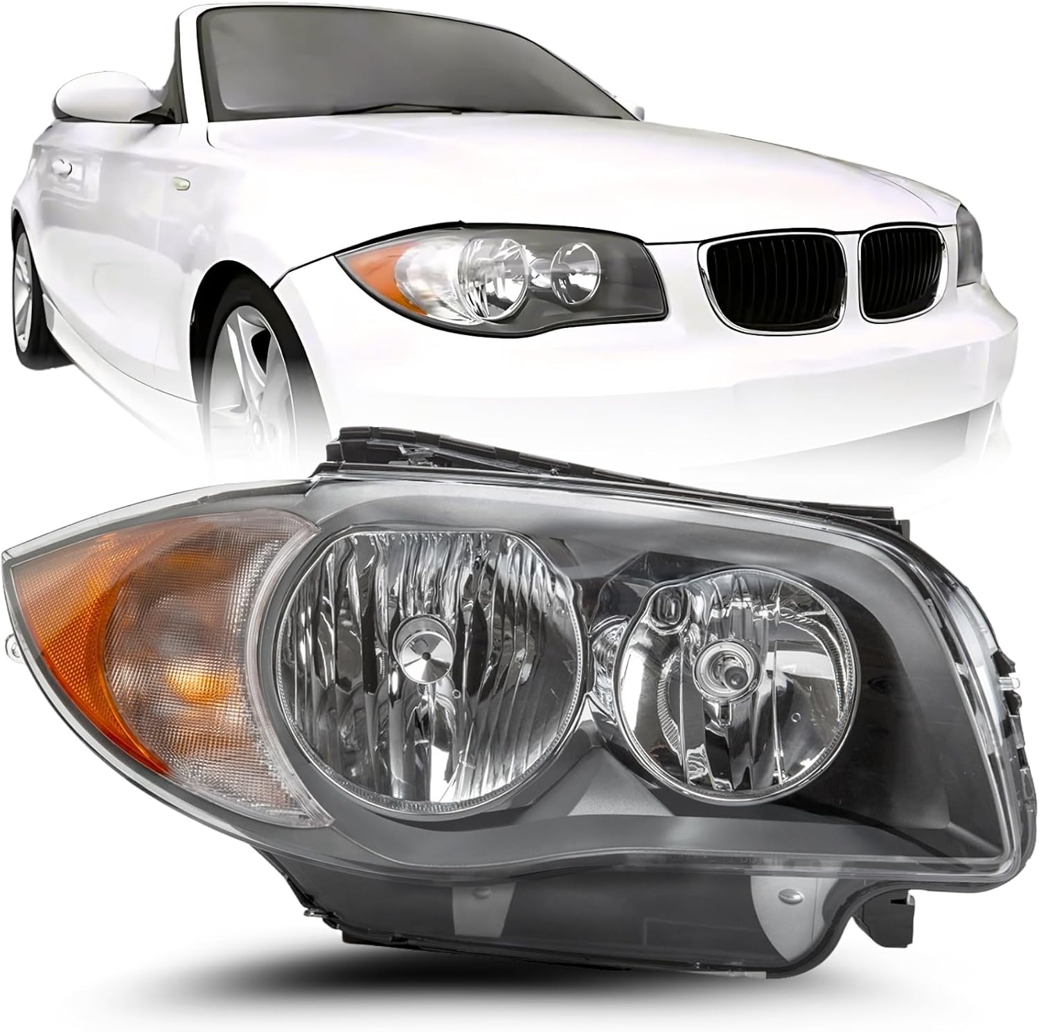 Headlight Compatible With BMW 128i 135i 2008-11 Coupe/Convertible, Before 03/11, CAPA Certified Headlamp with Bulbs, Halogen Type, Right/Passenger Side, BM2519118 / 63116924668