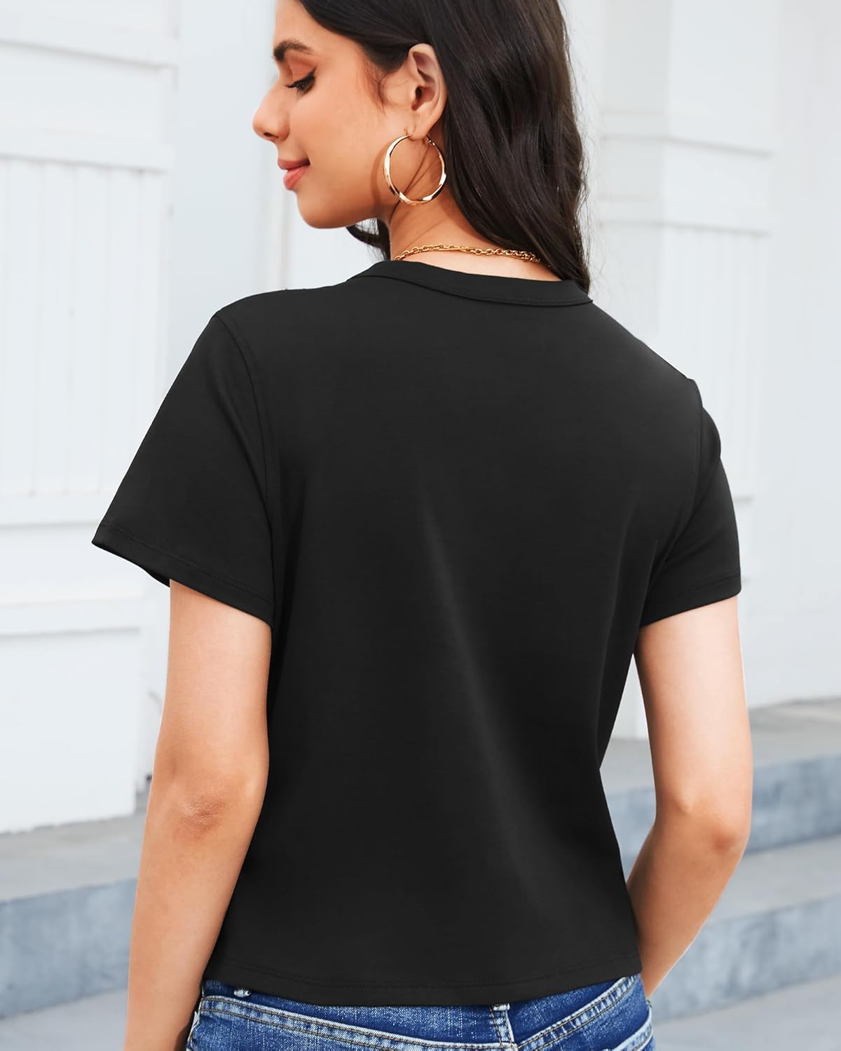 Stelle Women's Cotton T-Shirts Crewneck Short Sleeve Basic Tees Summer Casual Solid Crop Tops - Image 2