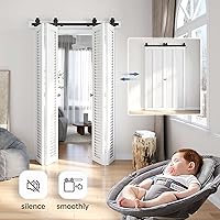 Vista 5 de EaseLife Kit de riel de 48 pulgadas para puerta corrediza de granero plegable para 4 puertas de armario, rodillo de montaje superior, resistente, se