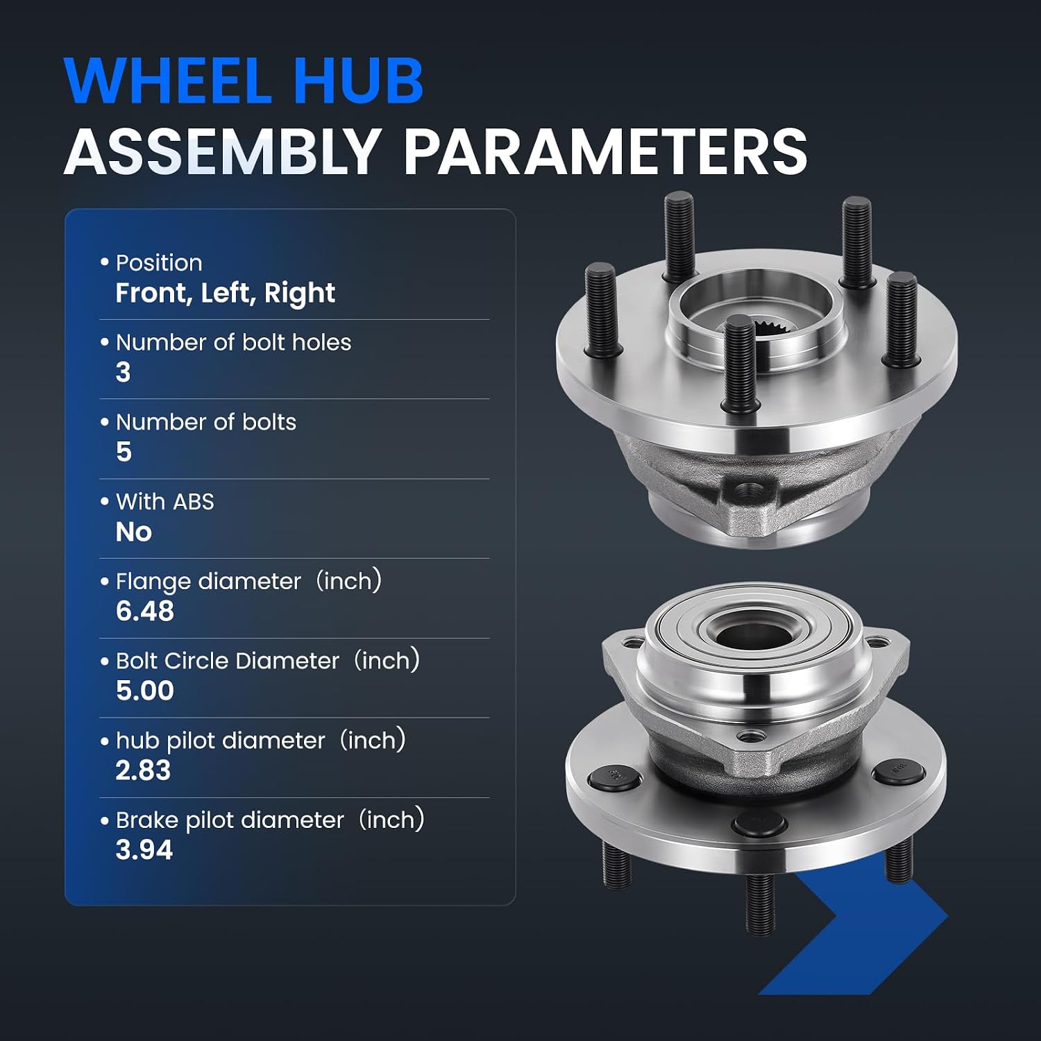 513159 Front Wheel Bearing and Hub Assembly Compatible with Jeep Grand Cherokee 1999-2004 4.0L L6, 1999-2001 4.7L V8, 2PCS