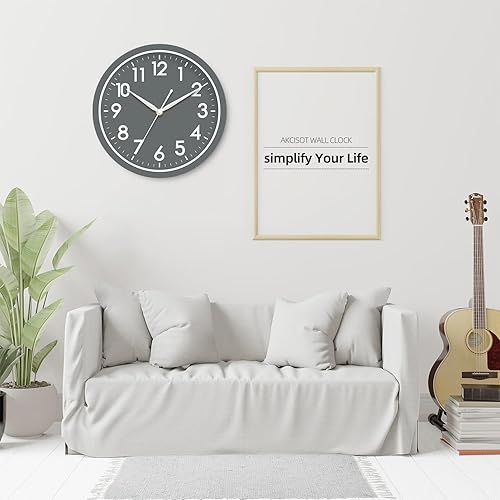 Miniatura 7 de AKCISOT Reloj de pared analógico de 10 pulgadas para baño, funciona con pilas, silencioso, sin tictac, estilo moderno y simple, decorativo para