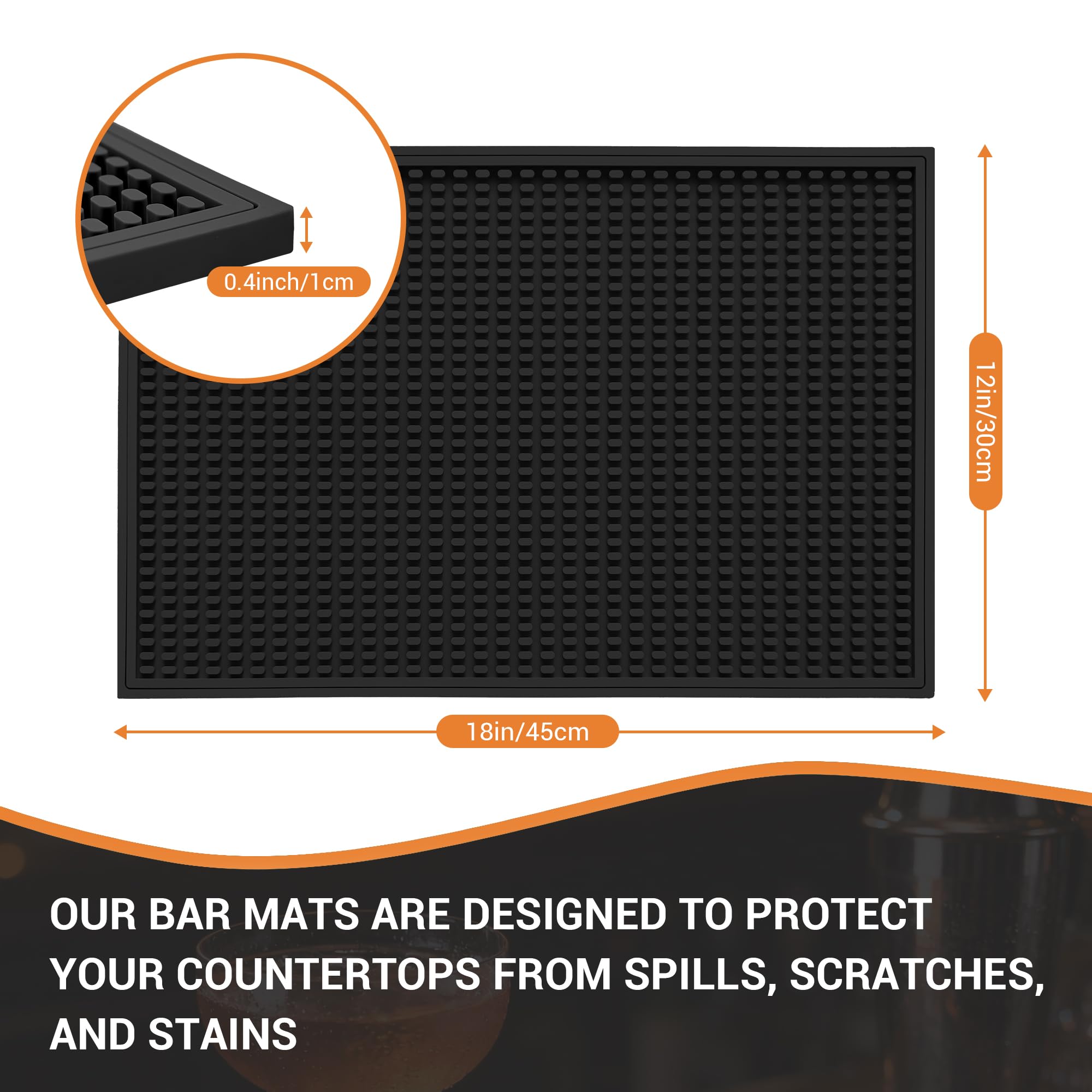 ZJWZLG 2 alfombrillas negras de 18 x 12 pulgadas, evitan que las tazas y vasos se deslicen y protegen la superficie de la mesa de daños fácilmente, adecuadas para bares, bares en casa y barras de café