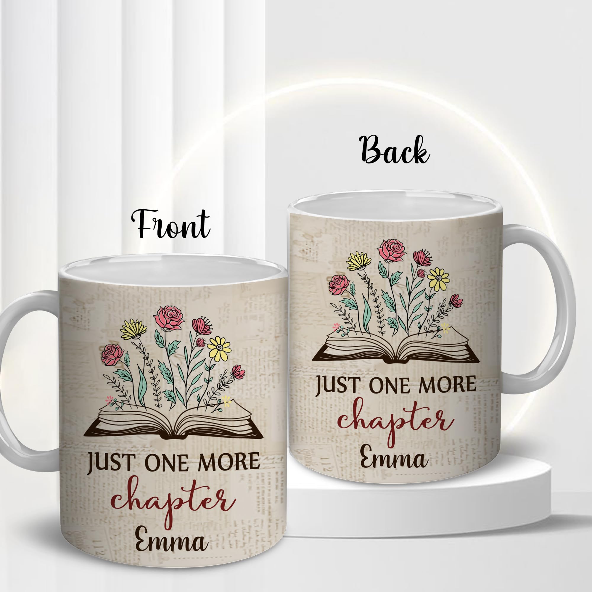 DEKIDOKA 'Just One More Chapter' Book Lovers Mug - 11oz Ceramic Coffee Cup Gift For Readers & Bookworms
