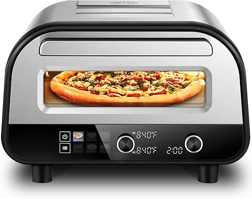 Horno de pizza mejorado que calienta hasta 840 F hace pizzas de 12 pulgadas en 90 segundos, máquina de pizza eléctrica para encimera con 6 ajustes